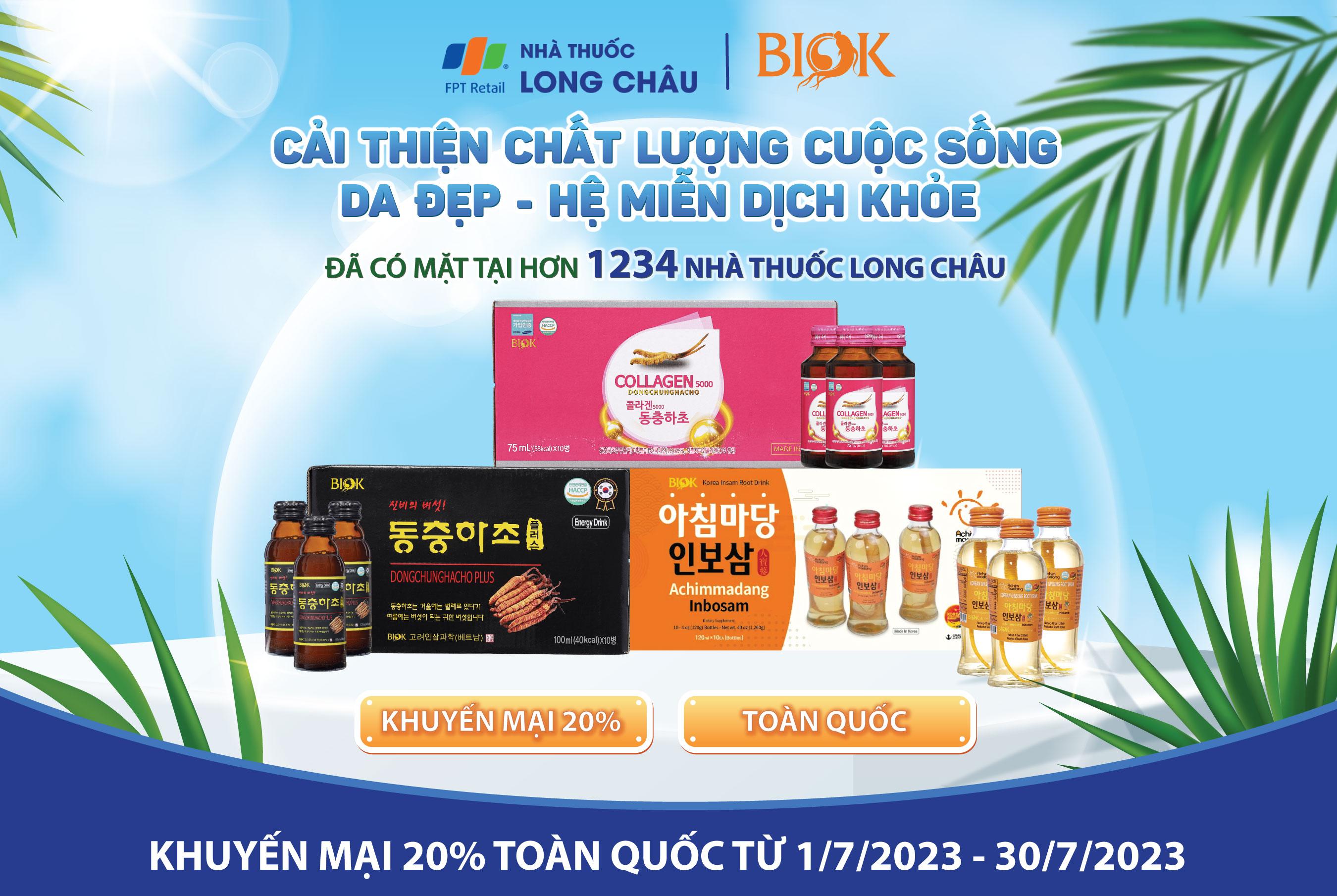 KHUYẾN MẠI 20% CÁC SẢN PHẨM BIOK NHẬP KHẨU TẠI 1234+ NHÀ THUỐC LONG CHÂU TRÊN TOÀN QUỐC