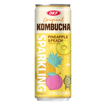 OKF Kombucha Trà Lên Men Có Gas – Đào, Dứa Nhiệt Đới 355 ml/